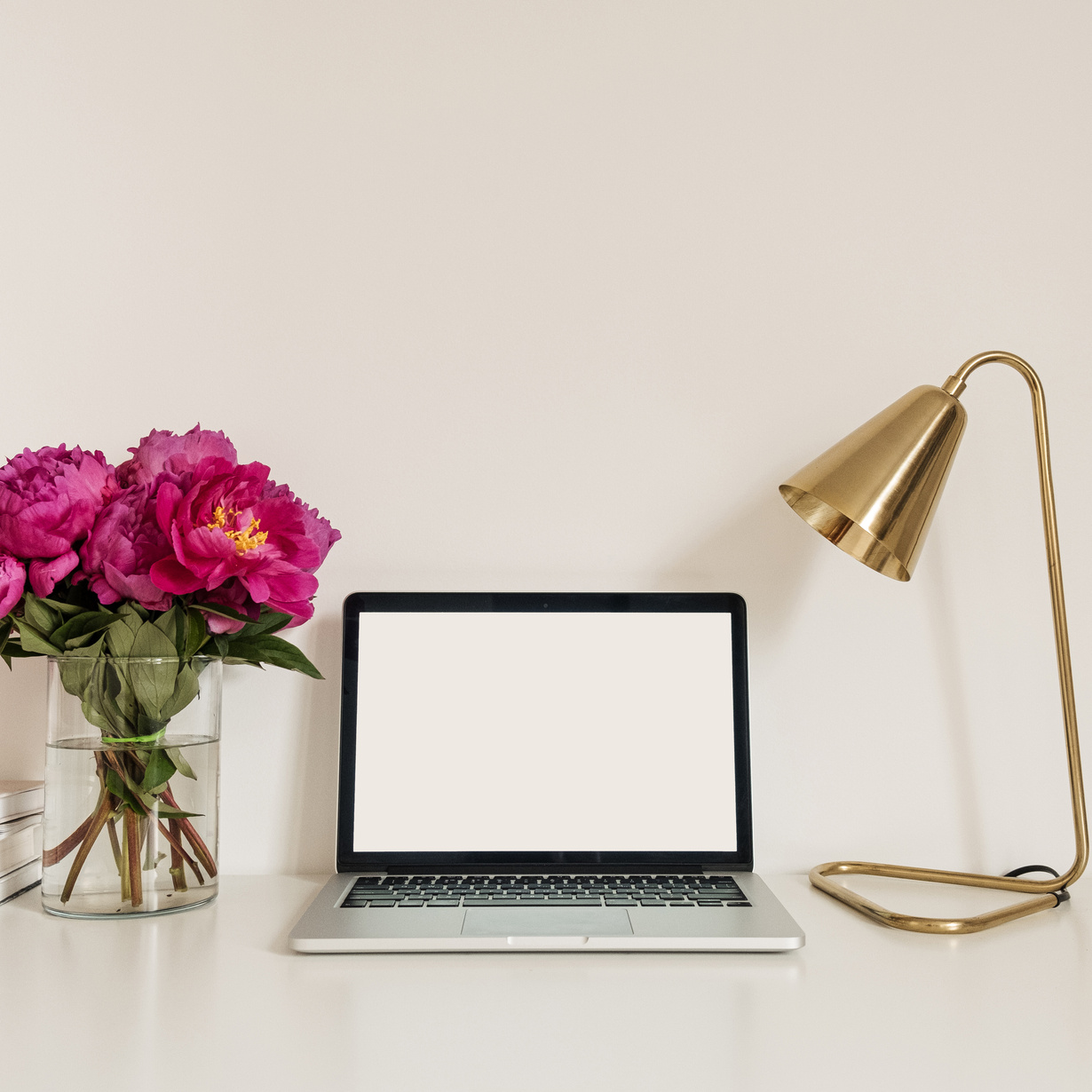 Desk with Laptop and Flowers